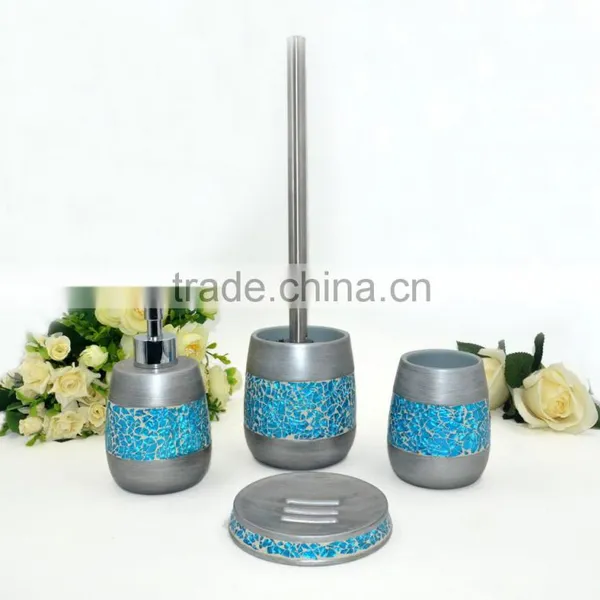Golden Brown Painting With Shining Glass Polyresin Bathroom Accessories Set photo-6