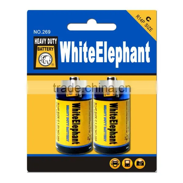 White Elephant R14p c Um-2 Mercury Free Carbon Zinc Battery ( OEM Welcomed)