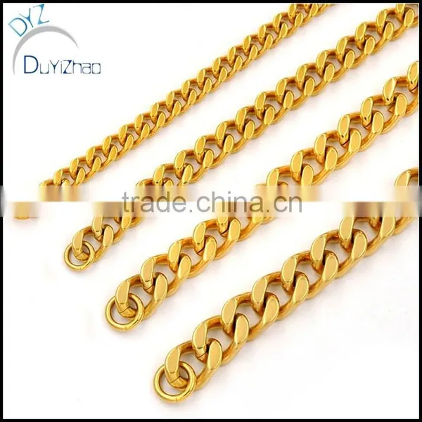 9inch-36inch Stainless Steel Gold Plated Curb Mens Cuban Chain Necklace Bracelet photo-5