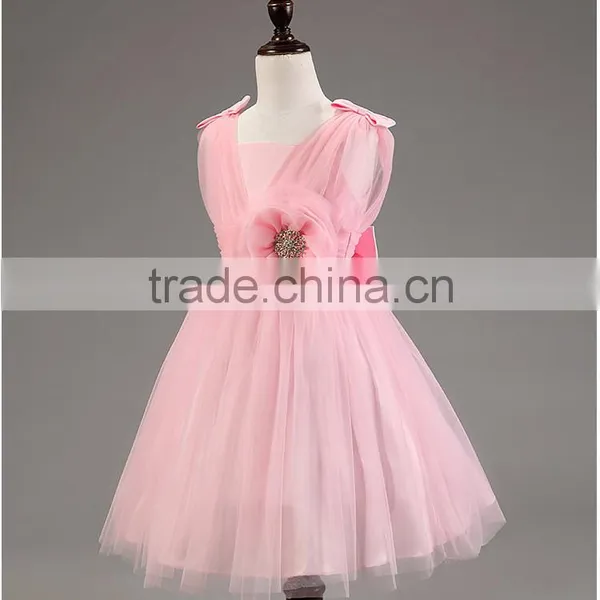 Wholesale High Quality Girls Lace Applique Princess Frocks Pink Chiffon Maxi Dresses TR-WS36 photo-4