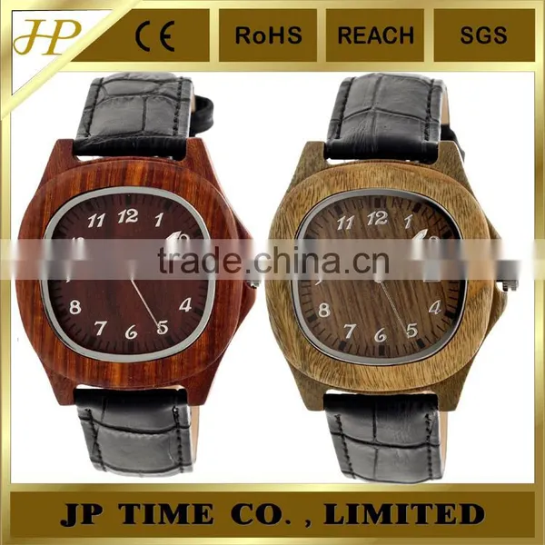 New Coming Natural Square Indonesia Wooden Watch Leather Strap Date Function photo-5