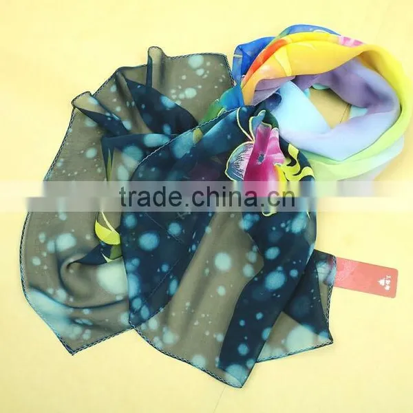Customize Digital Printed 100% Silk Scarves Long Chiffon Scarf NO MOQ photo-2