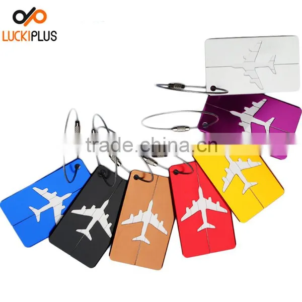Luckiplus Colorful Aluminum Air Plane Pattern Luggage Tag ID Tag Name Card Holder Yellow photo-3