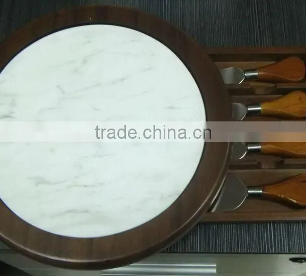 Marble Chopping Block Wooden Cutting Board Set With 4 Cheese Slicers and Knife Holder Drawer photo-2
