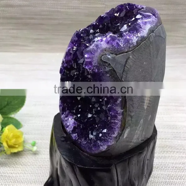 Natural Rock Dark Purple Amethyst Geodes Uruguay Crystal Ornaments On Sale photo-5