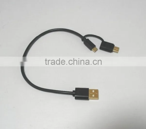 USB Type C Cable 2 in 1 Micro USB With Type C Adapter Convertor Reversible Charging&Sync Cable (3Ft, Black) photo-3