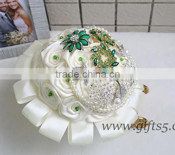 Handmade Green Brooch Wedding Brides Bouquet Wholesale photo-3