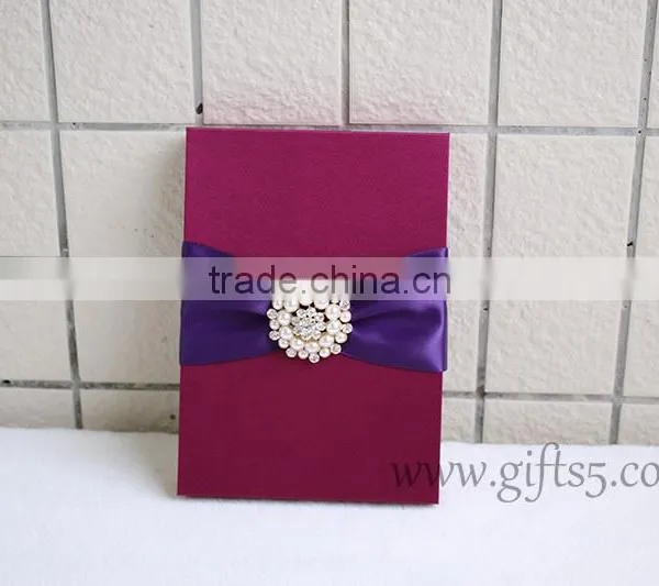 Custom Burgundy Wedding Invitation Boxes With Brooch in Handmade photo-2