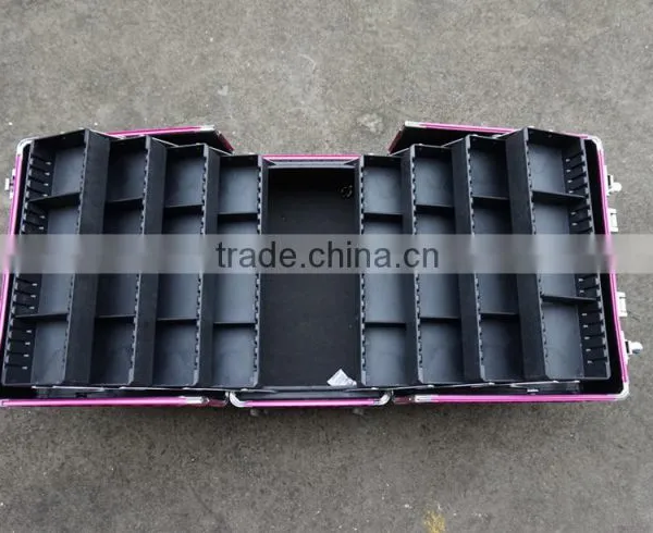 Professional Rolling Cosmetic Case w/ 8 Trays Black/Silver/Pink Diamond Aluminum(XY-877) photo-3