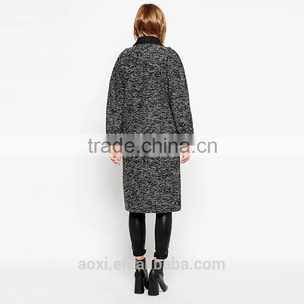 OEM Service Supplier Oversize Tweed Women Winter Wear Fashion Plain Windbreaker photo-3