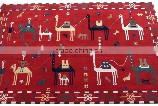 Tribal Design Hand Tufted Cut Pile Wool Rugs, Latex Backed With Cloth