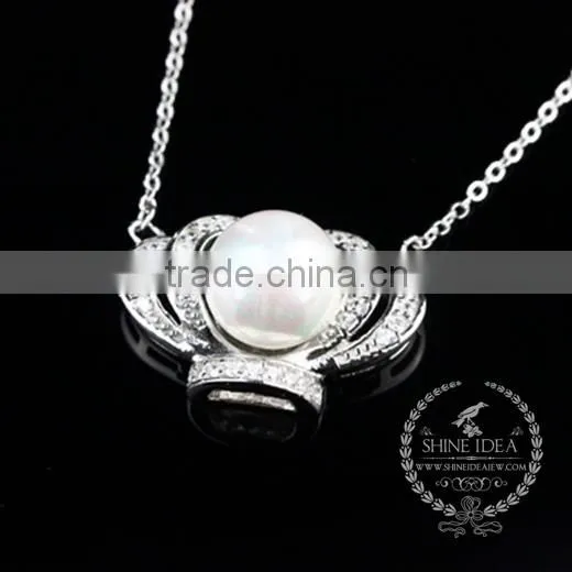 925 Sterling Silver Shining Crown With Pearl Creative Pendant Necklace Fashion Women Necklace Jewelry 6360462 photo-4