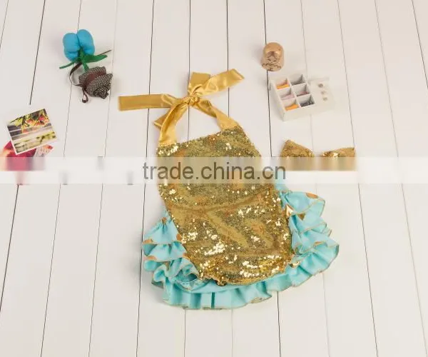 2017 New Product Wholesale Boutique Solid Shiny Romper, Bow-Knot Hairband Baby Adorable Girls Summer Clothes photo-5