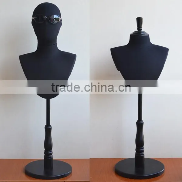 Black Color Man Woman Mannequin Head Shoulder Two Functions Fabric Mannequin Head