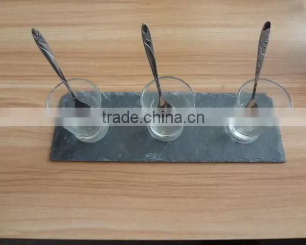 2017 Hot Sale Slate Placemat and Coaster With Rough Edge Food Safe Black for Hotel,home ,shop and Restaurant photo-3