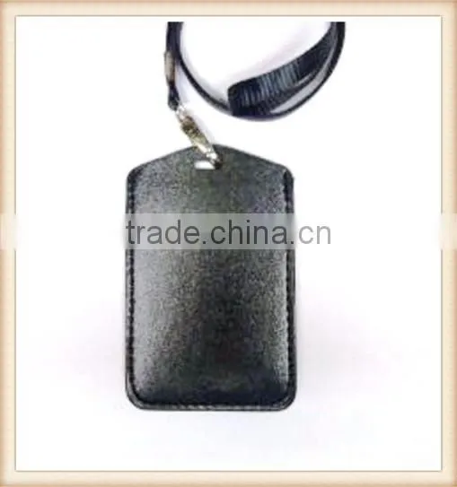 BLACK PU LEATHER CARD HOLDER NECK STRAP SWIVEL LOBSTER CLAPS LANYARD ID BADGE photo-2