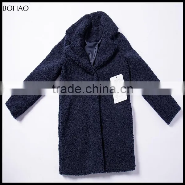 2015 Winter Fashion Blue French Terry Wool Fabric Coat photo-3