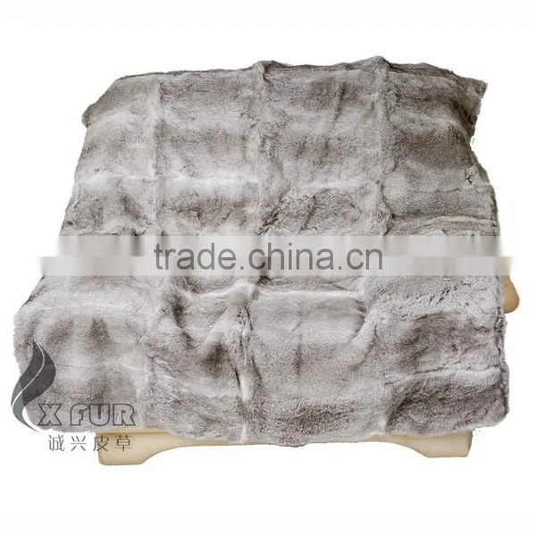 CX-D-08G Nice Good Quality Custom Made Genuine Rabbit Fur Throw Blanket photo-4