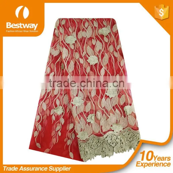 2015 Latest Bestway Lace Fabrics Embroidery Tulle Lace High Quality African French Lace for Fashion Party Dress photo-3
