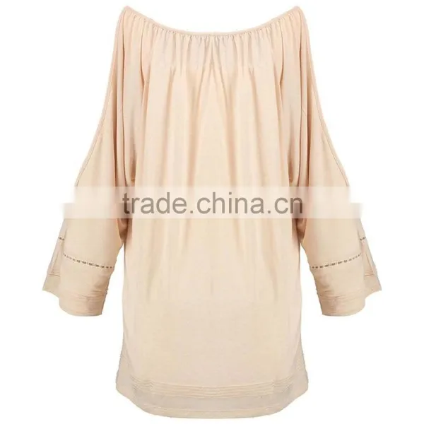 Brand Customzied Linen Plain Beige Blouses Tops For Ladies Casual Cotton Crochet Cold Shoulder Tops photo-3
