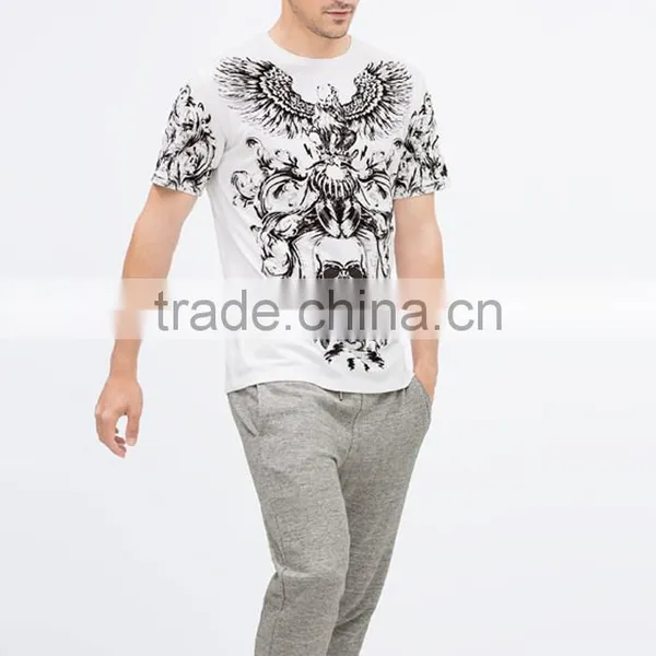 Customed Design Mens t Shirt Yarn With Vintage Eagle Printing photo-3