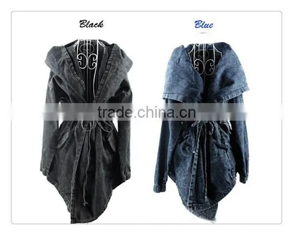 Spring New Design European Style Women Oversize Hooded Denim Trench Coat photo-6