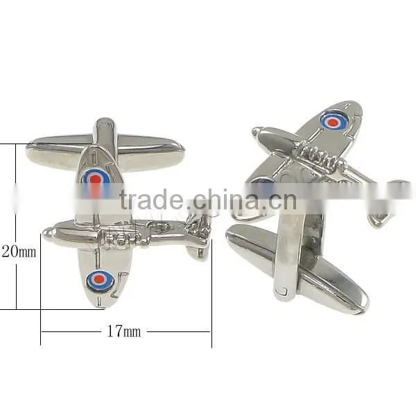 Brass Cufflinks, Airplane, Platinum Color Plated