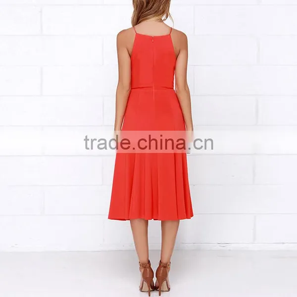 New Style Women Sleeveless Solid Color Dress Ladies Summer Casual Party Evening Midi Dresses photo-2