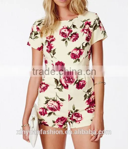 Rose Print Jumpsuit Playsuit, Lady Playsuit, Wholesale Playsuit photo-4