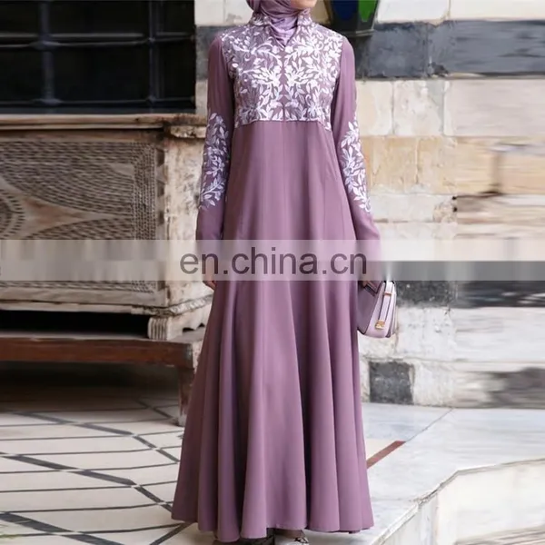 New Arrival Embroidery Gown Fashion Elegant Long Sleeves Muslim Long Dress For Women