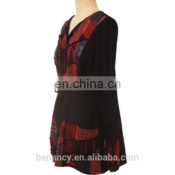 Latest Fashion Blouse Design High Neck Geometric Printed Patchwork Tunic Top photo-4