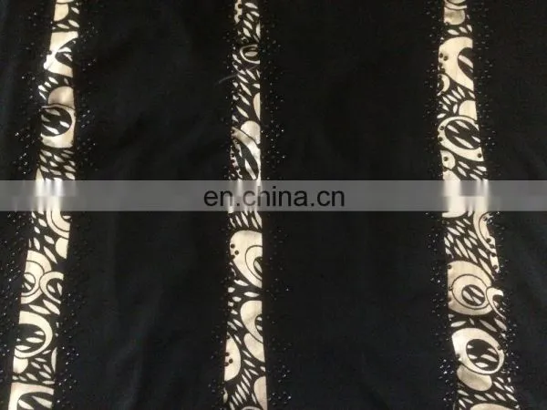 Black Colour Lycra Burkha With Printed Satin & Black Stone Work / Latest Printed Burkha Collection 2016 photo-3
