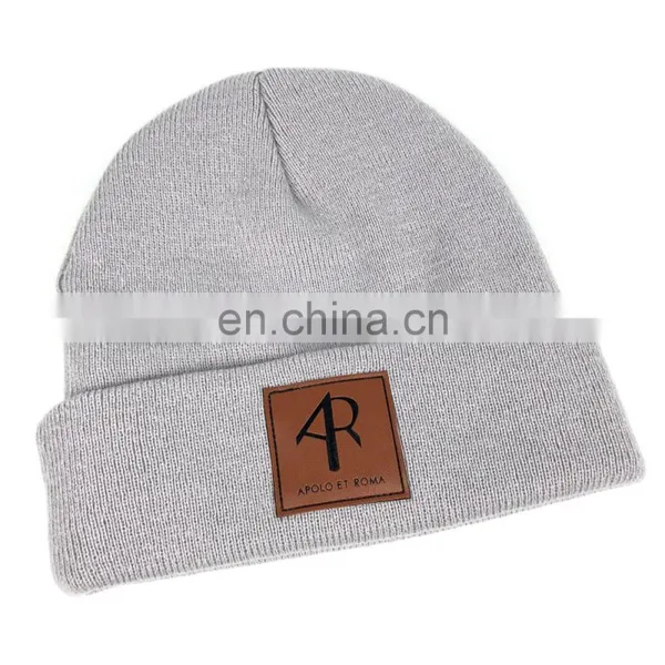 Custom Wholesale Cotton Beanie Winter Hats With Leather Patch photo-2