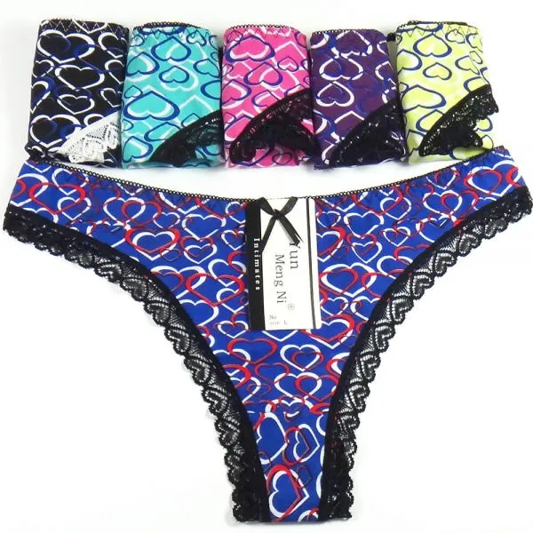 Yun Meng Ni Sexy Underwear Heart Printed Bikini T-back Breathable Cotton Women Thong Panties photo-4