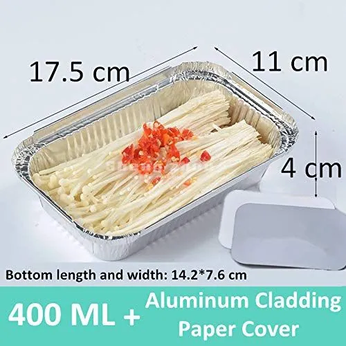 400 ML Aluminum Pans with Aluminum Cladding Paper Cover, Rectangular Aluminum Foil Grill Pans,Environmentally Friendly Disposable Aluminum Pans