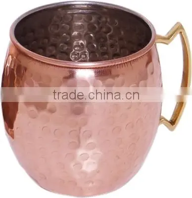Hammered Copper Lemon Water Cup With Brass Handle, Copper Moscow Mule Mug photo-2