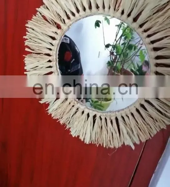 OEM Home Decoration Raffia Grass Lafite Grass Mirror Wall Hanging photo-3
