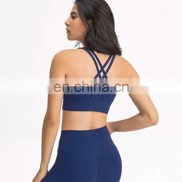 OEM Service New 2 Pieces Cross Strap Sports Bra Women Fitness Gym Wear Nude Feeling Athletic Workout Leggings Yoga Sets photo-2