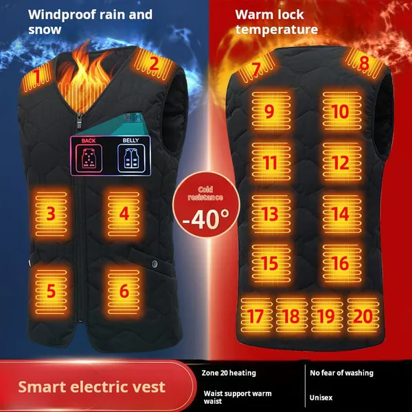 20 Zone Outdoor Fashion Warm Heating Down Usb3 Gear Constant Temperature Vest Intelligent Clothes Jacket photo-2