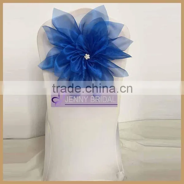 C321A Wholesa New Desigh Royal Bule Organza Flower Chair Cover for Weeding Supplier's Choice photo-3