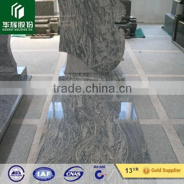 Stone Carving Flower and Crosscolor Monument Slab Shanxi Black Absolut Tombstone Cheap Granite