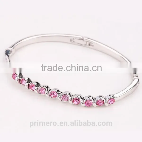 Fashion Colorful Crystal Bangles Silver Gold Plated Bracelet for Women Wedding Jewelry photo-2