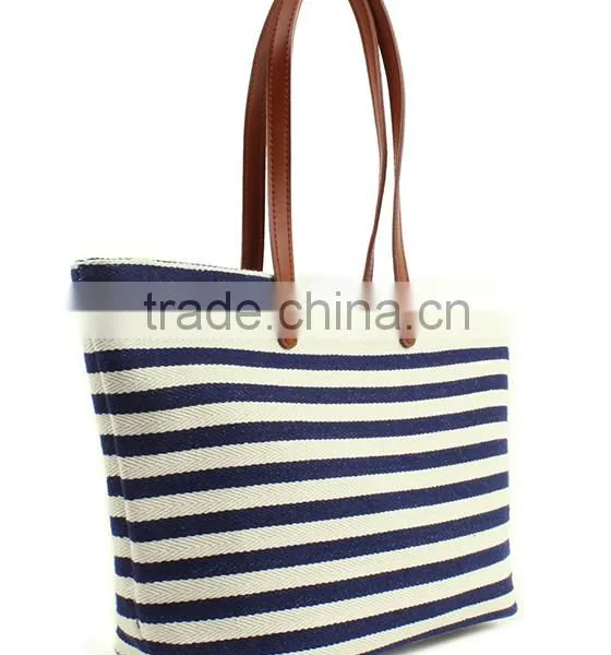 Wholesale High Quality Fashion Simple Woman Stripe Canvas Tote Bag photo-4
