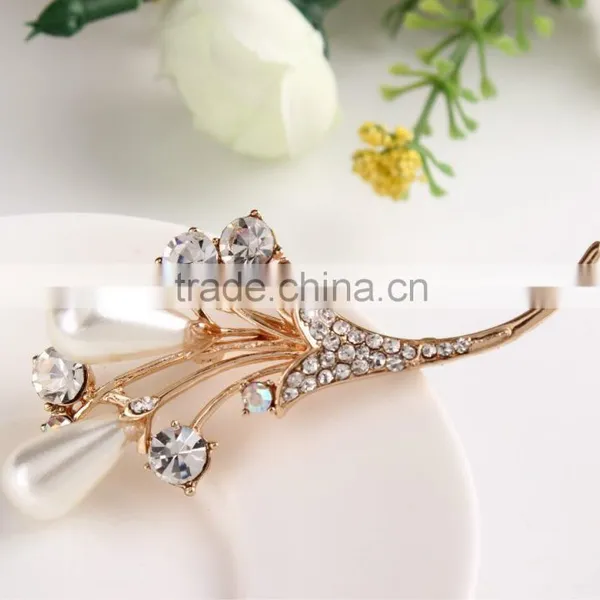 Bouquent Rhinestone Brooch Pins,New Product Flower Pearl Rhinestone Brooch For Dress photo-4