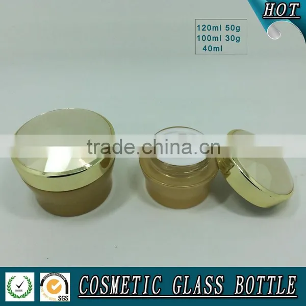 Luxury Golden Coloured Cosmetic Glass Lotion Bottle and Cosmetic Cream Jar photo-6