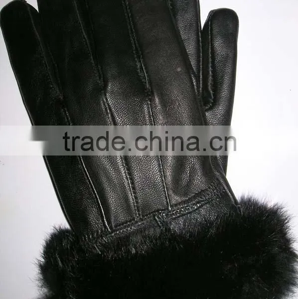 Rabbit Fur Cuff Lady Real Genuine Leather Gloves LG-06 photo-3