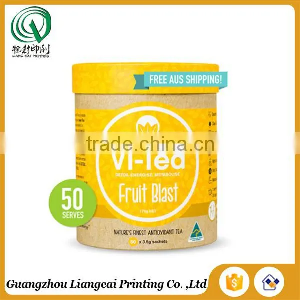 OEM Matt Lamination Printed Kraft Paper Tea Packaging Round Storage Box
