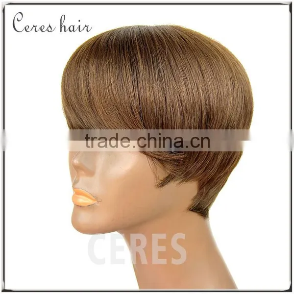 100% Human Hair Kosher Wig Short Dark Blonde Wig Silk Straight Hair Wig photo-3