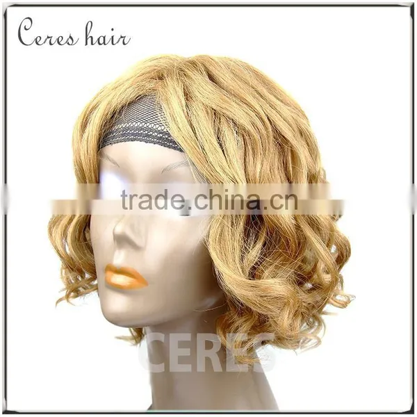 Human Hair+futura Fiber Blonde Wigs Short Curly Machine Made Blend Material Wig photo-3
