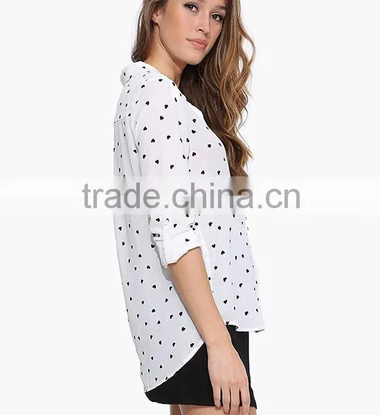 Womens V-neck Short Sleeve Casual Heart Print Tops Blouse photo-2